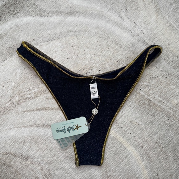 🆕 Luli Fama Wavy Ruched Back Bottom and Free Form Bandeau Bikini in Stardust - Picture 11 of 14